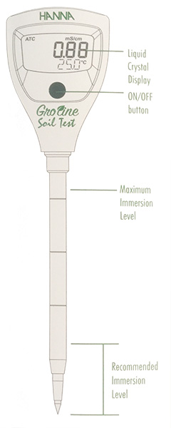 Hanna direct soil Electrical Conductivity (EC) & Temperature Meter - outline